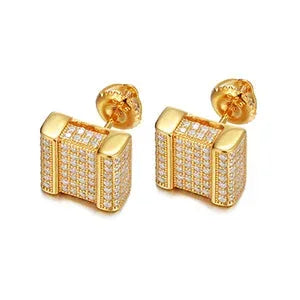 Square Cut Genuine Sterling Silver Flooded Ice Hip Hop Earrings - CaratixJewelry